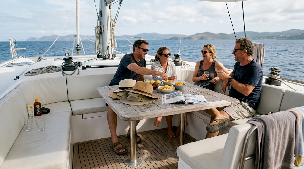 Passengers enjoying stable catamaran deck