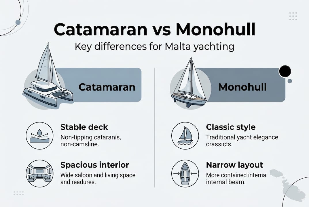 Infographic comparing catamaran and monohull