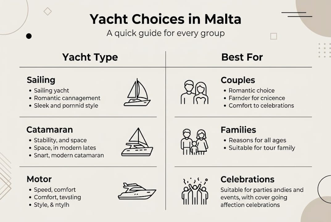 Infographic comparing types of Maltese yachts