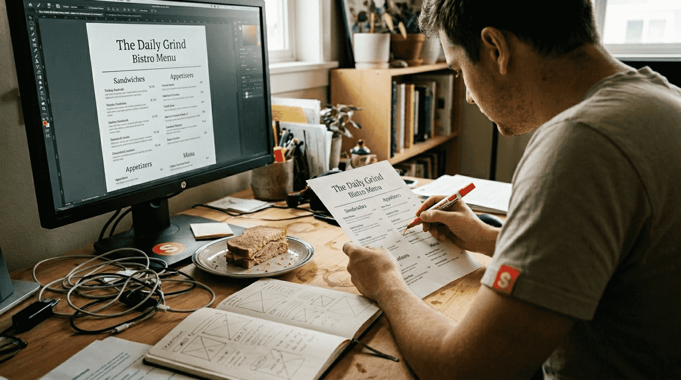 Designer web examine la page menu du restaurant