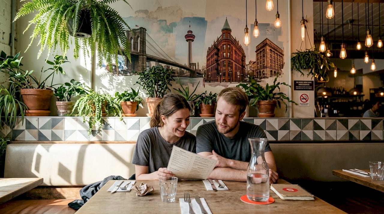 Convives profitant d'une banquette dans un restaurant urbain unique