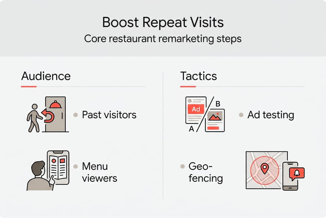Infographie montrant les étapes et tactiques de remarketing restaurant