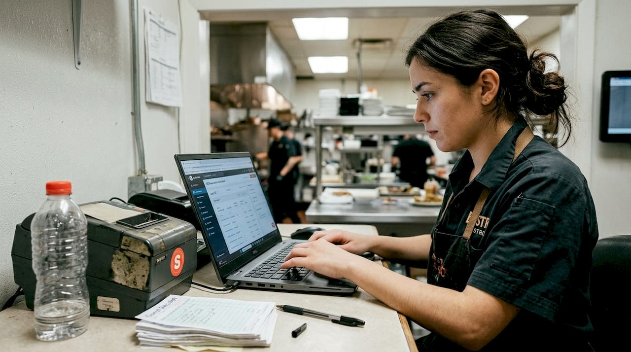 Employee syncing POS and CRM reservation data