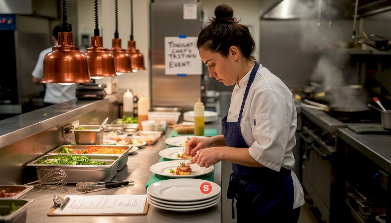 Chef preparing dishes for event night
