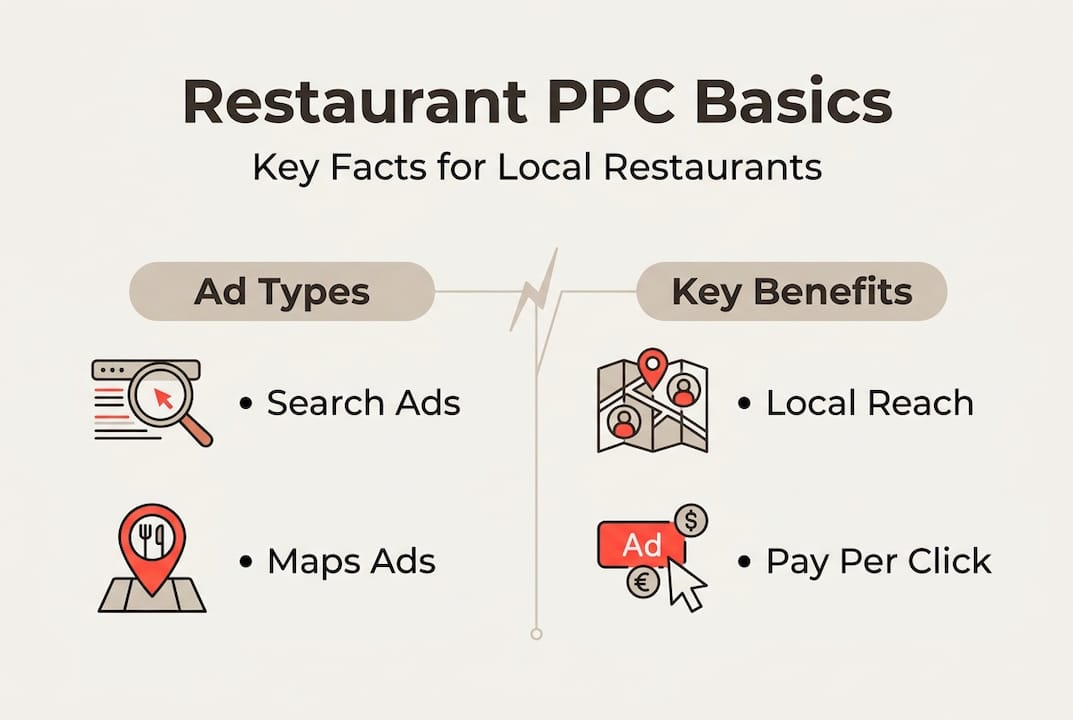 Infographic of restaurant PPC types and benefits