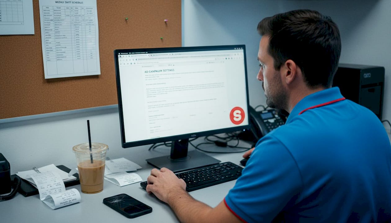 Manager setting PPC ad campaign in back office