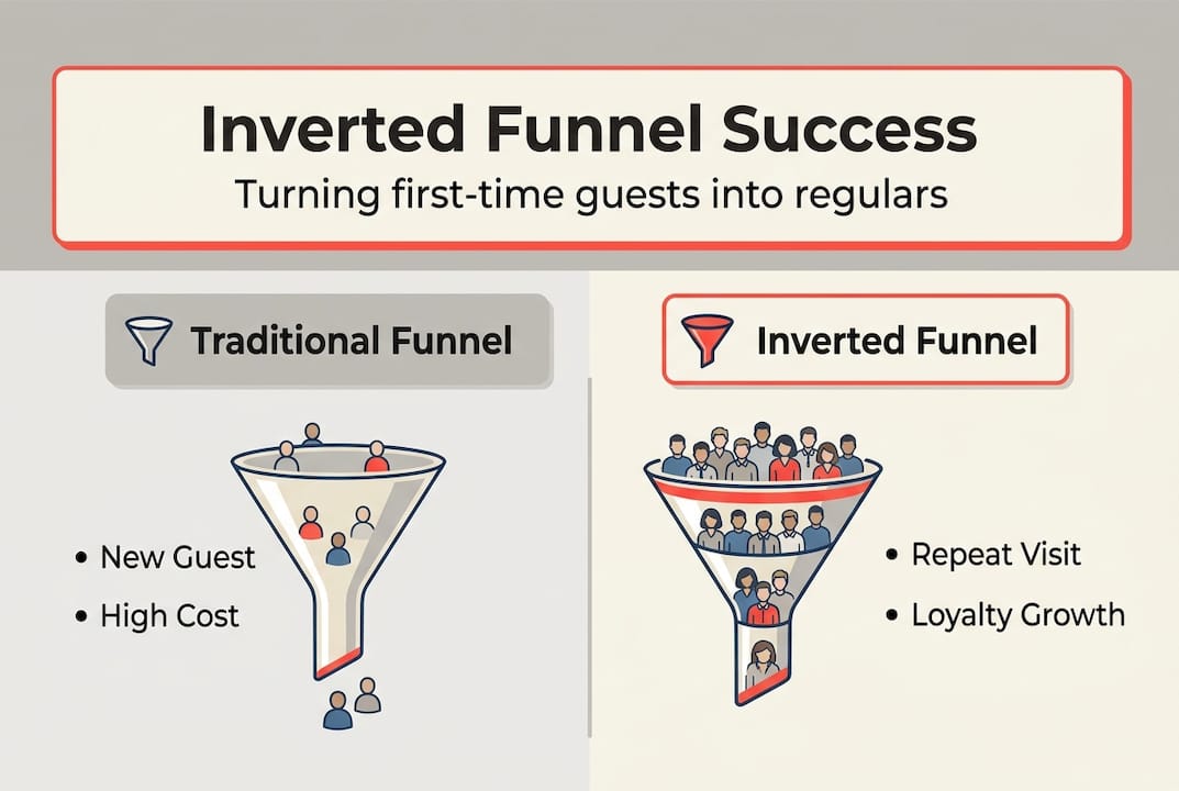 Infographic showing inverted funnel restaurant marketing