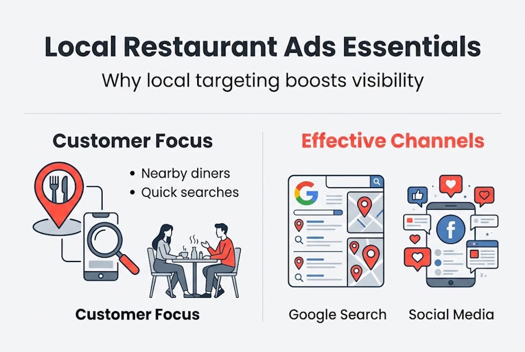 Infographie montrant le focus publicitaire et les canaux pour restaurants