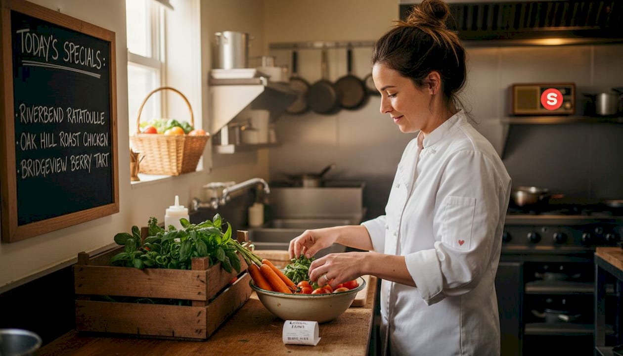 Chef préparant des ingrédients de ferme locale