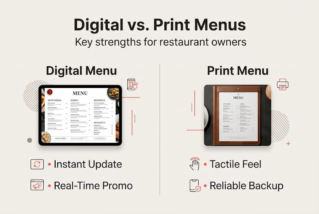 Infographie comparant les menus numériques et imprimés