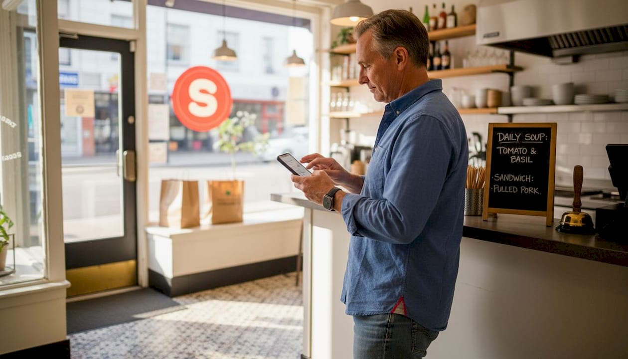 Customer ordering takeout using smartphone