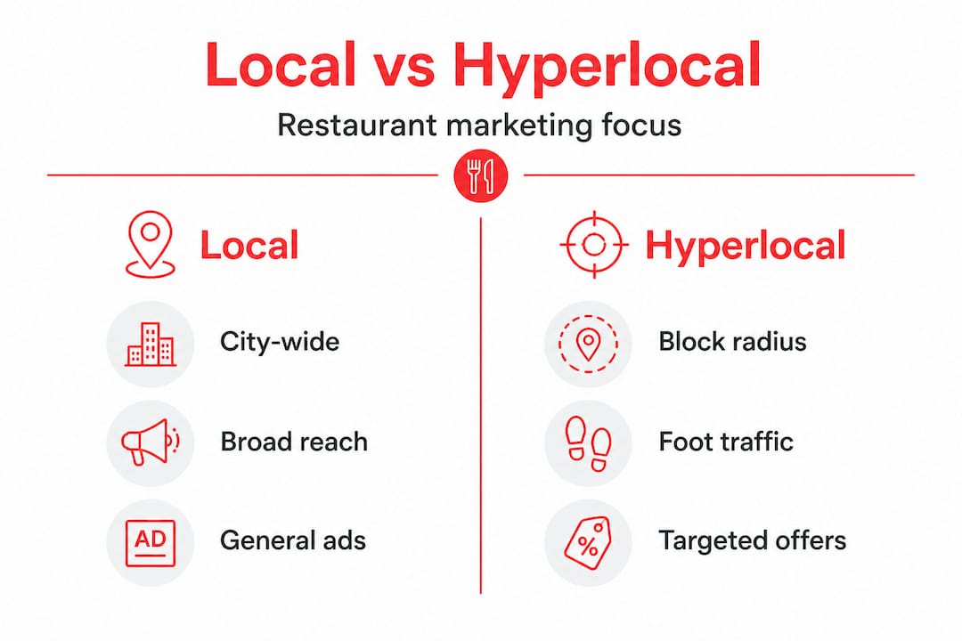Infographic comparing local and hyperlocal marketing