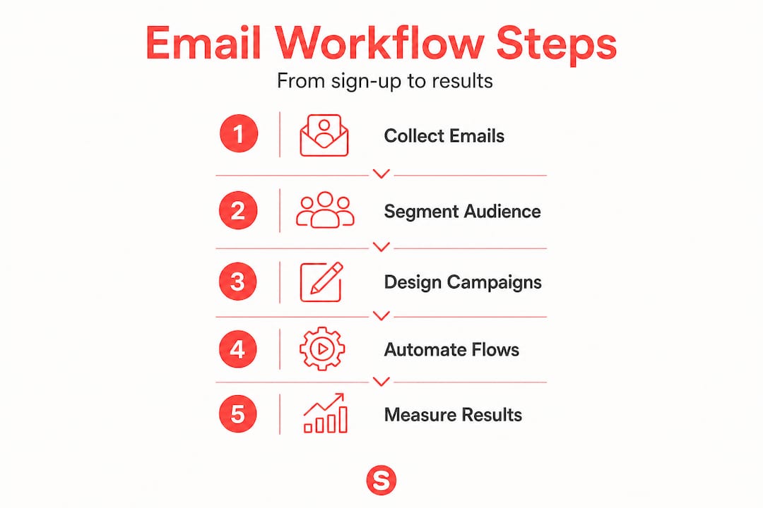 Infographie des cinq étapes d'un workflow d'email pour restaurant