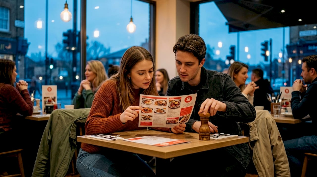 Diners examining photo-driven menu choices