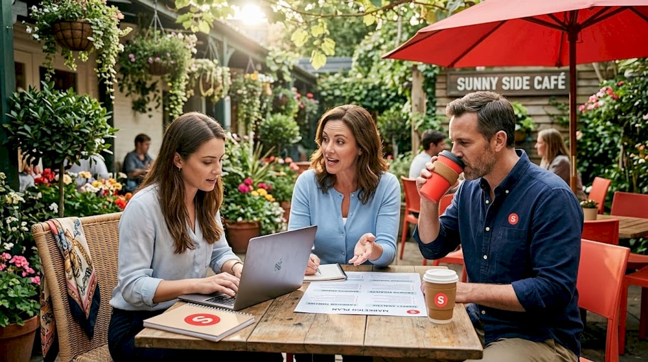 Small team planning automated marketing workflow