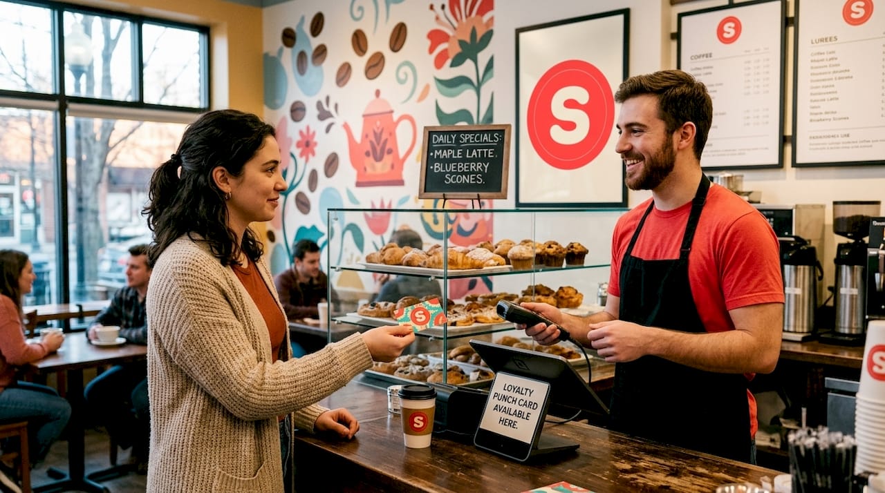 Customer collecting loyalty points at restaurant