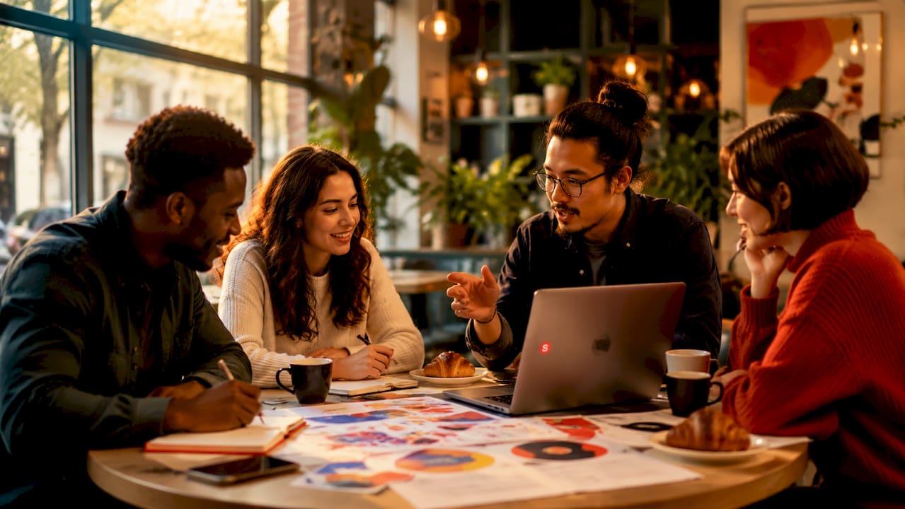 Marketing team planning restaurant digital ads