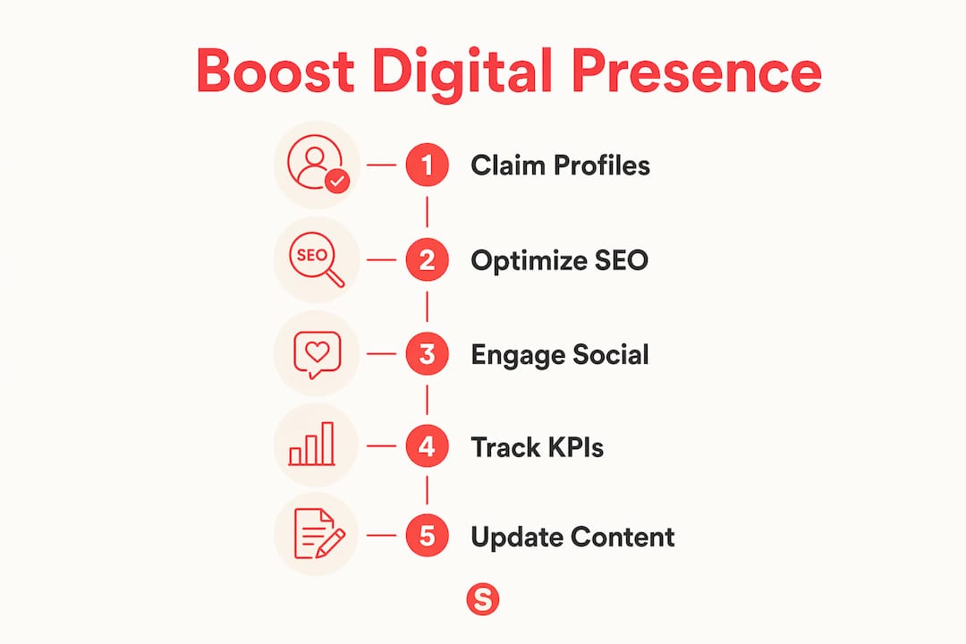 Infographic showing five key steps to boost restaurant digital presence