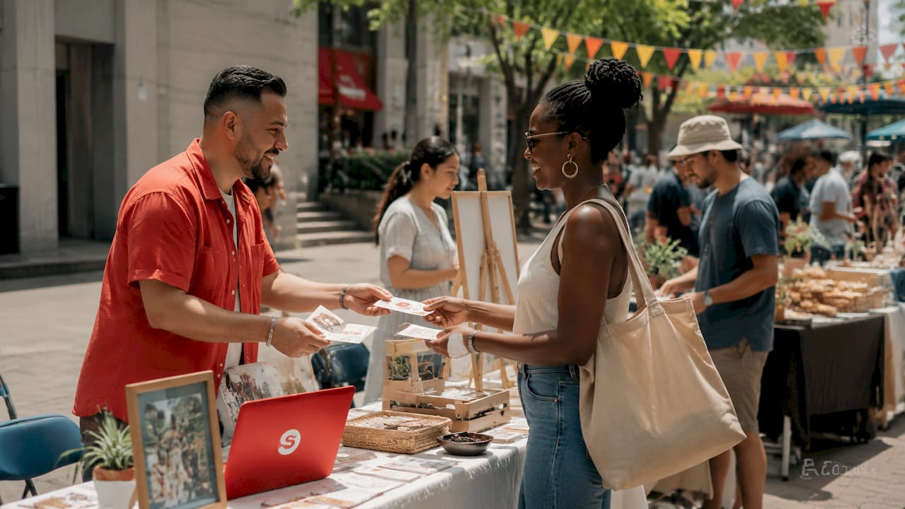 Commerces locaux participant à un marché communautaire