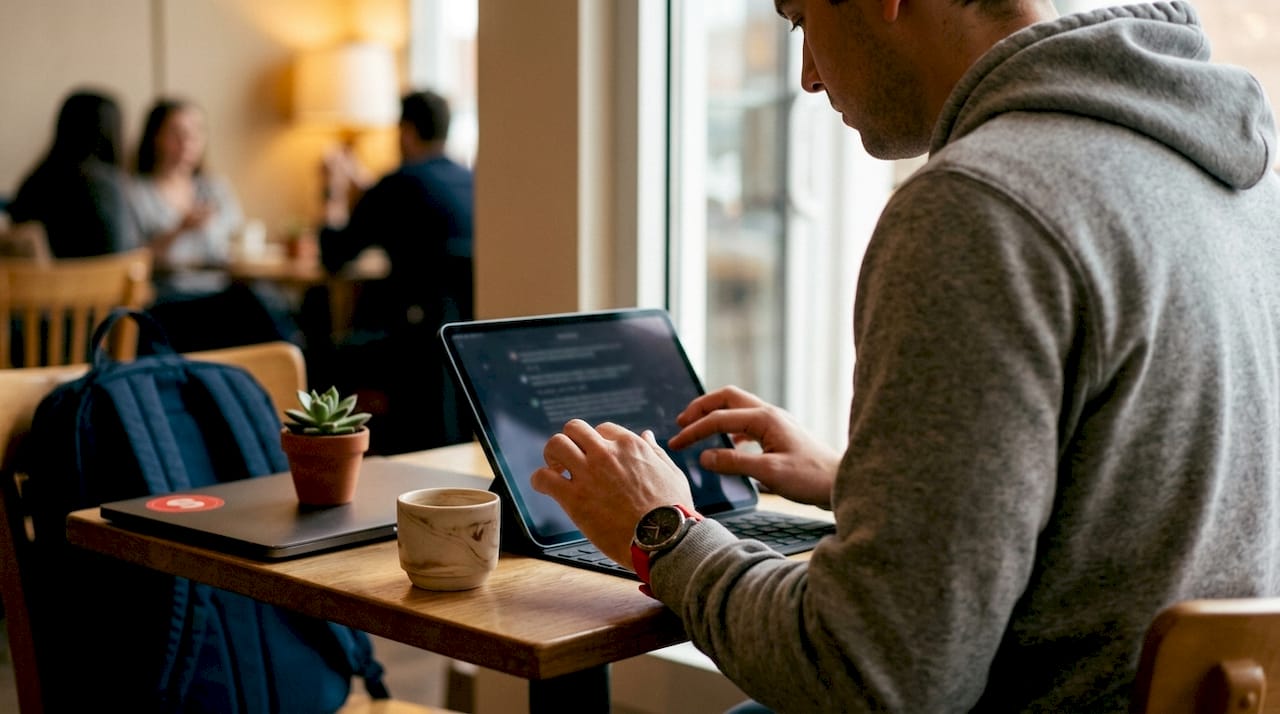 Mains installant le suivi des conversions sur un ordinateur portable