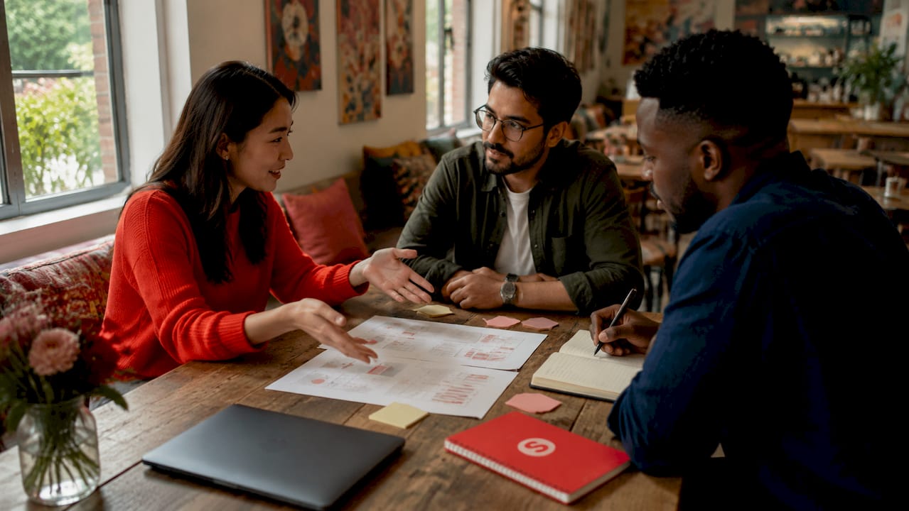 Équipe marketing discutant d'une stratégie de remarketing pour restaurant