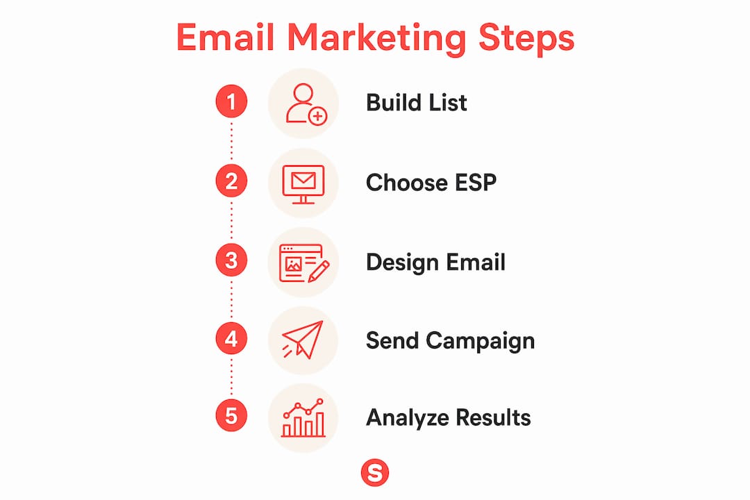 Infographic illustrating email marketing process steps
