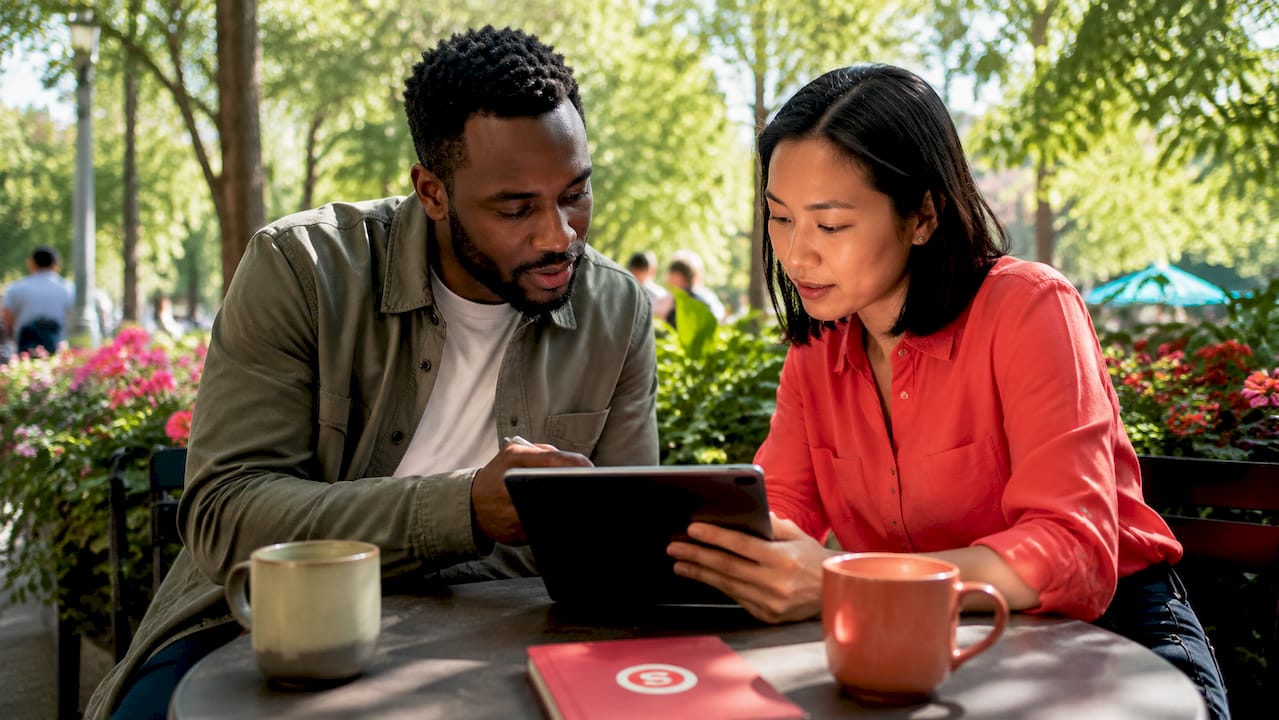 Two influencers planning content collaboratively