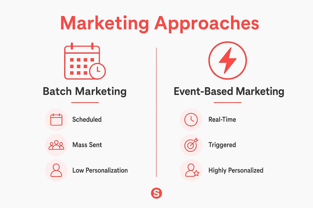 Infographic comparing batch and event-based marketing