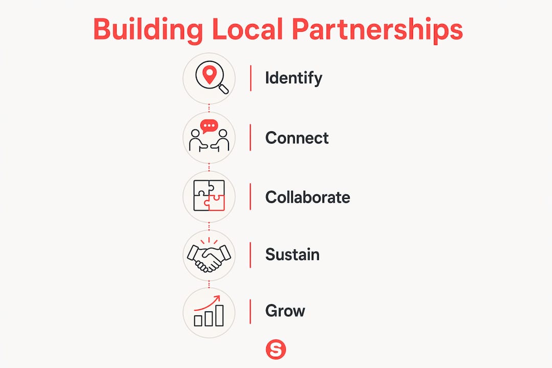 Infographic showing steps to build local partnerships