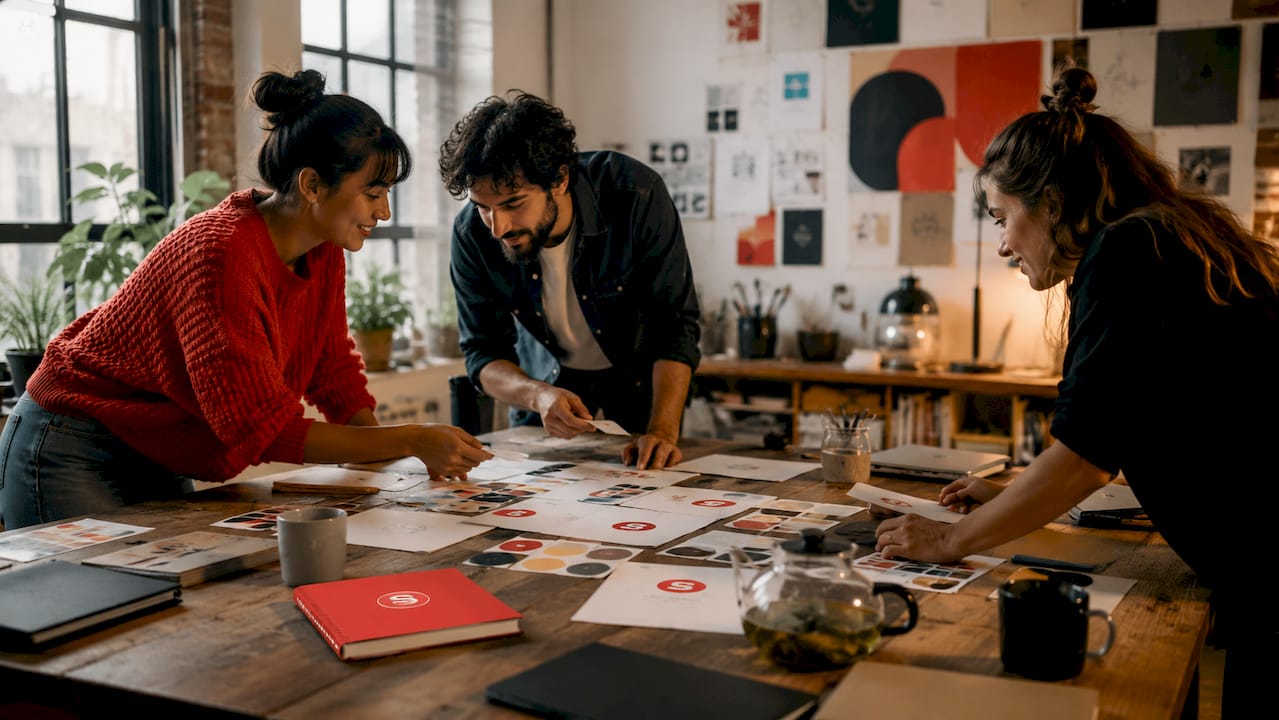 Mains arrangeant des échantillons de branding pour restaurant