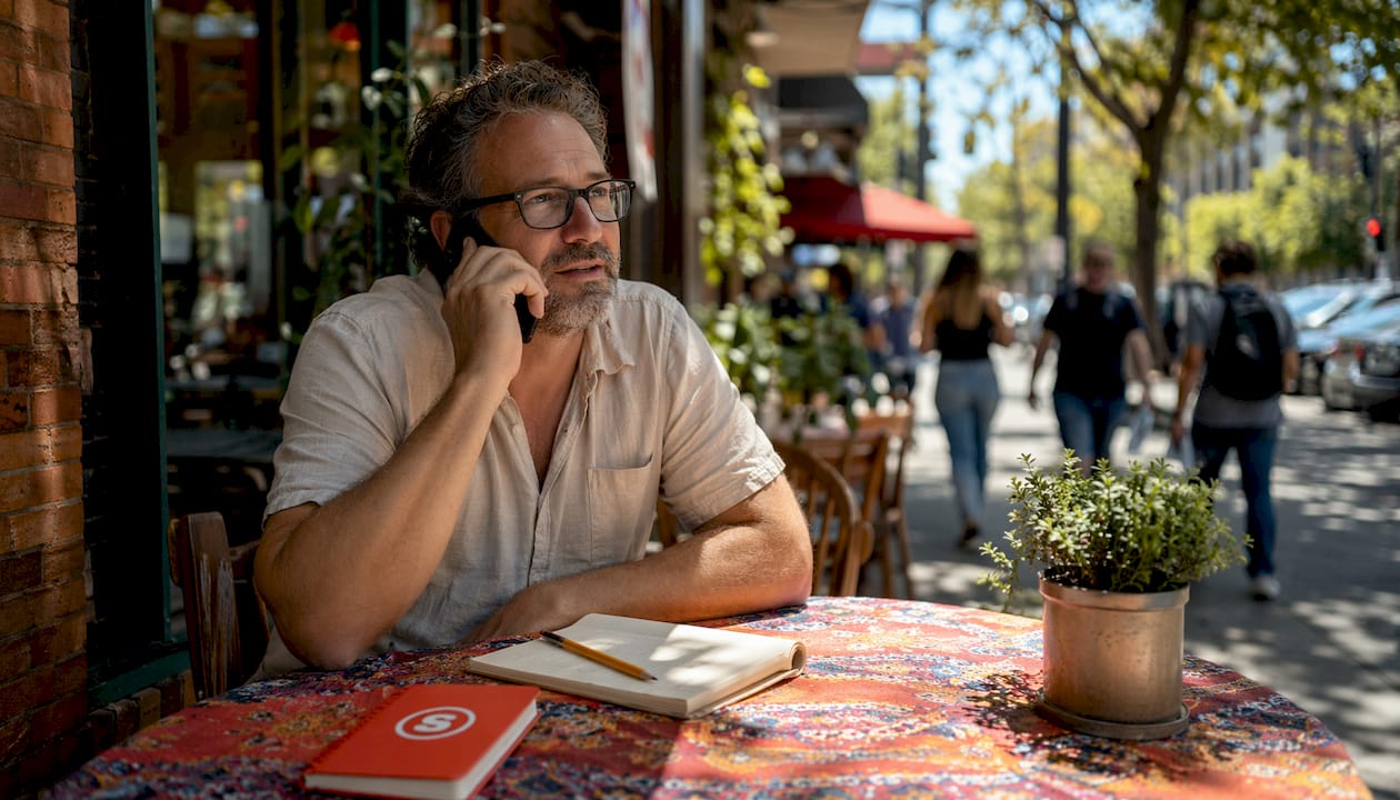 Propriétaire de restaurant passant un appel de prospection