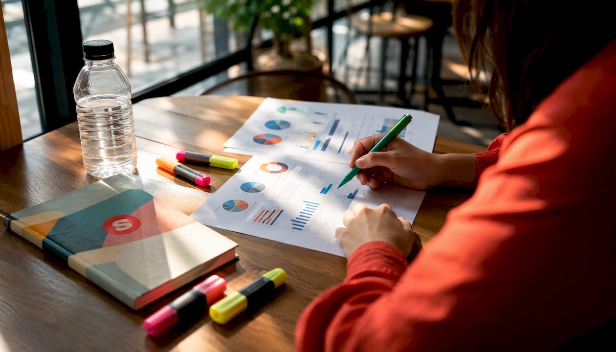 Mains analysant des graphiques d'engagement d'influenceurs