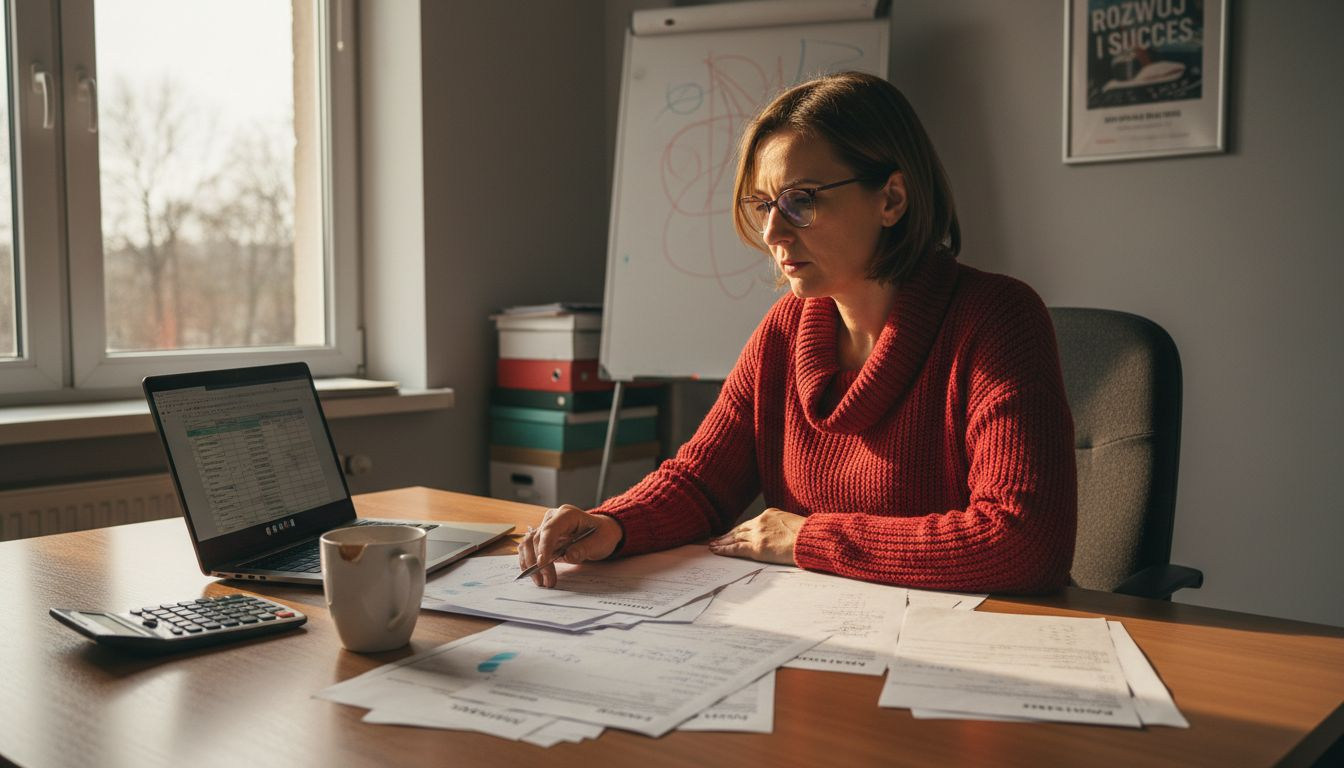 Właściciel firmy analizuje wyniki sprzedaży, żeby sprawdzić skuteczność działań SEO.
