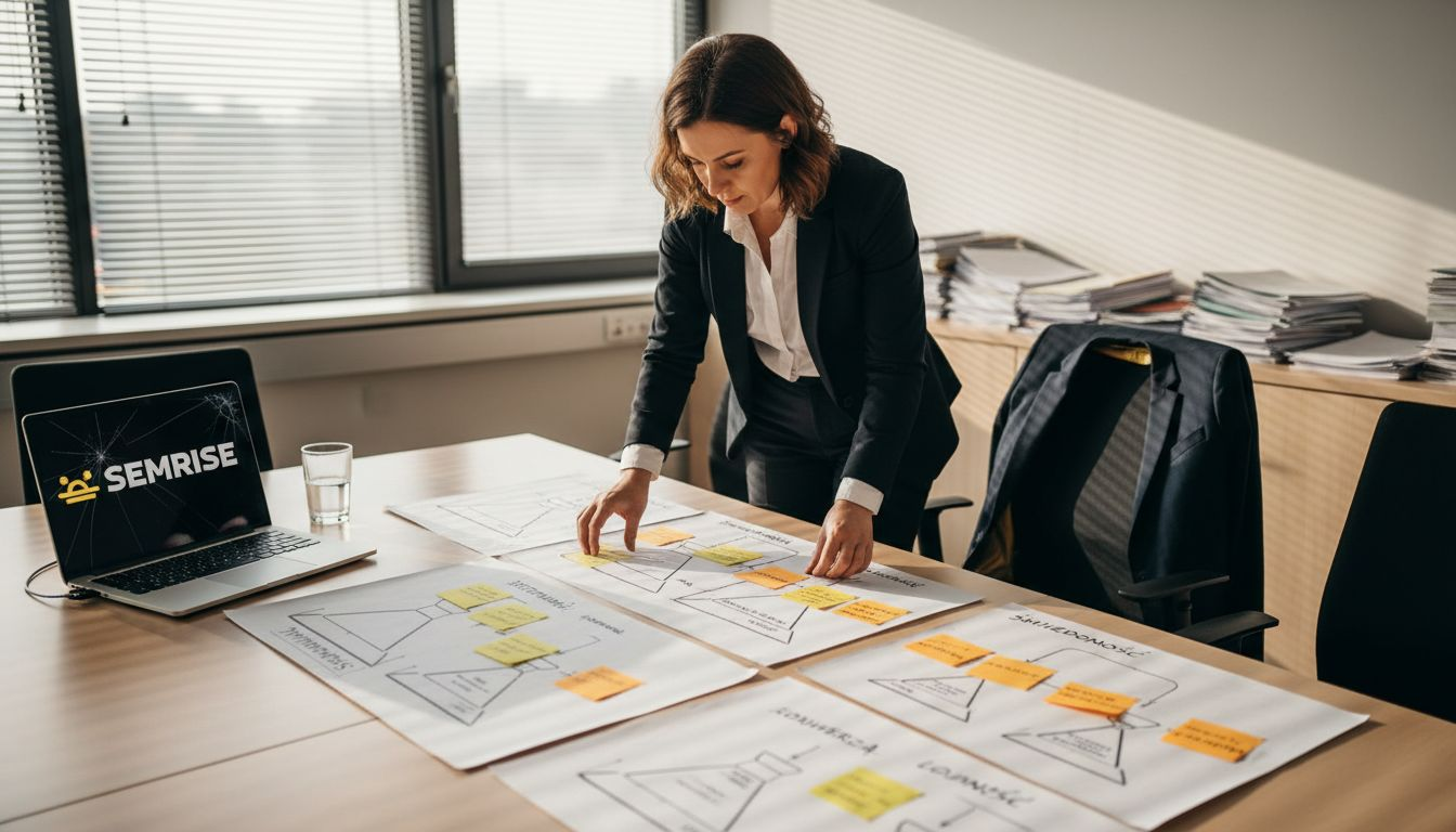 Kobieta przygotowuje schematy etapów lejka sprzedażowego