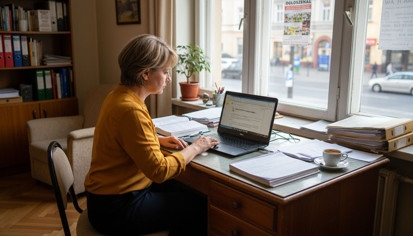Szefowa biura sprawdza, co dzieje się na lokalnych portalach internetowych.