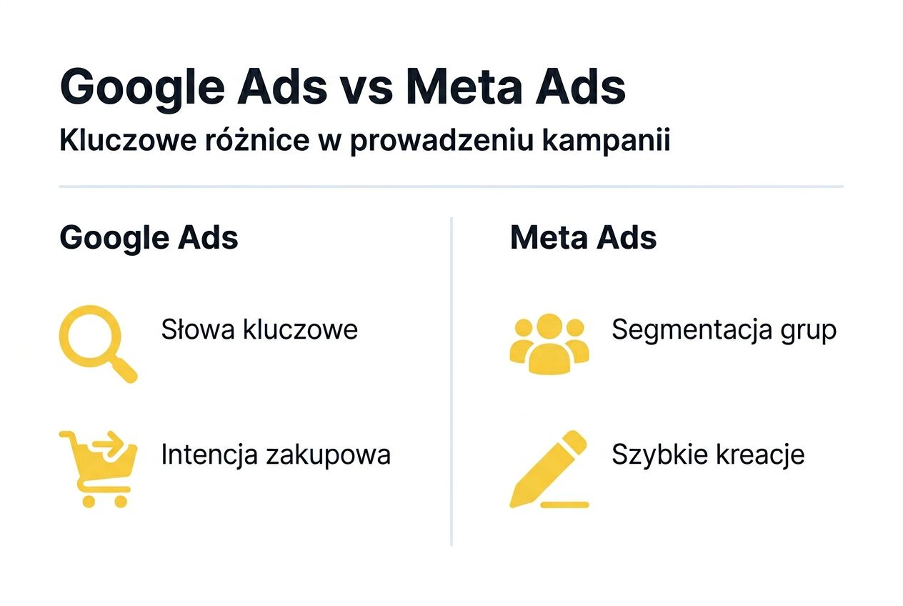 Porównanie Google Ads i Meta Ads – infografika