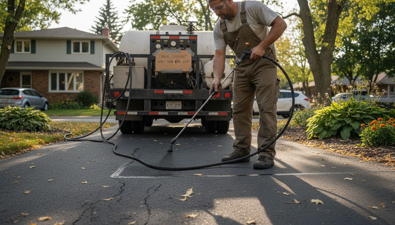 Technician applying micro-surfacing asphalt layer