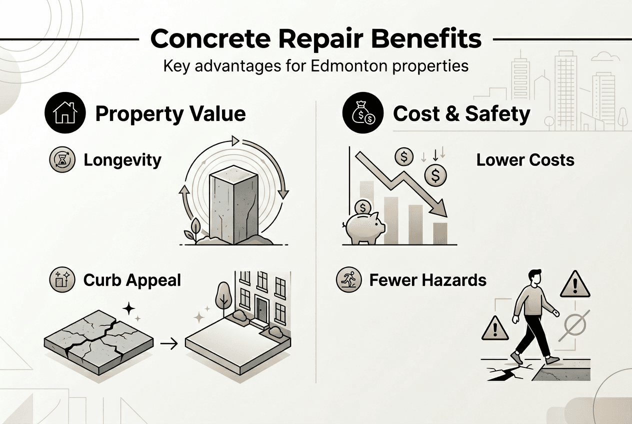 Infographic summarizing top concrete repair benefits