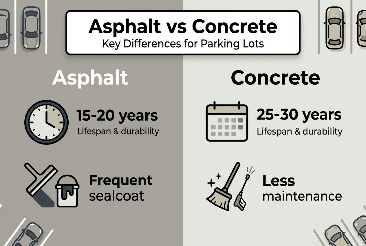 Infographic comparing asphalt and concrete lots