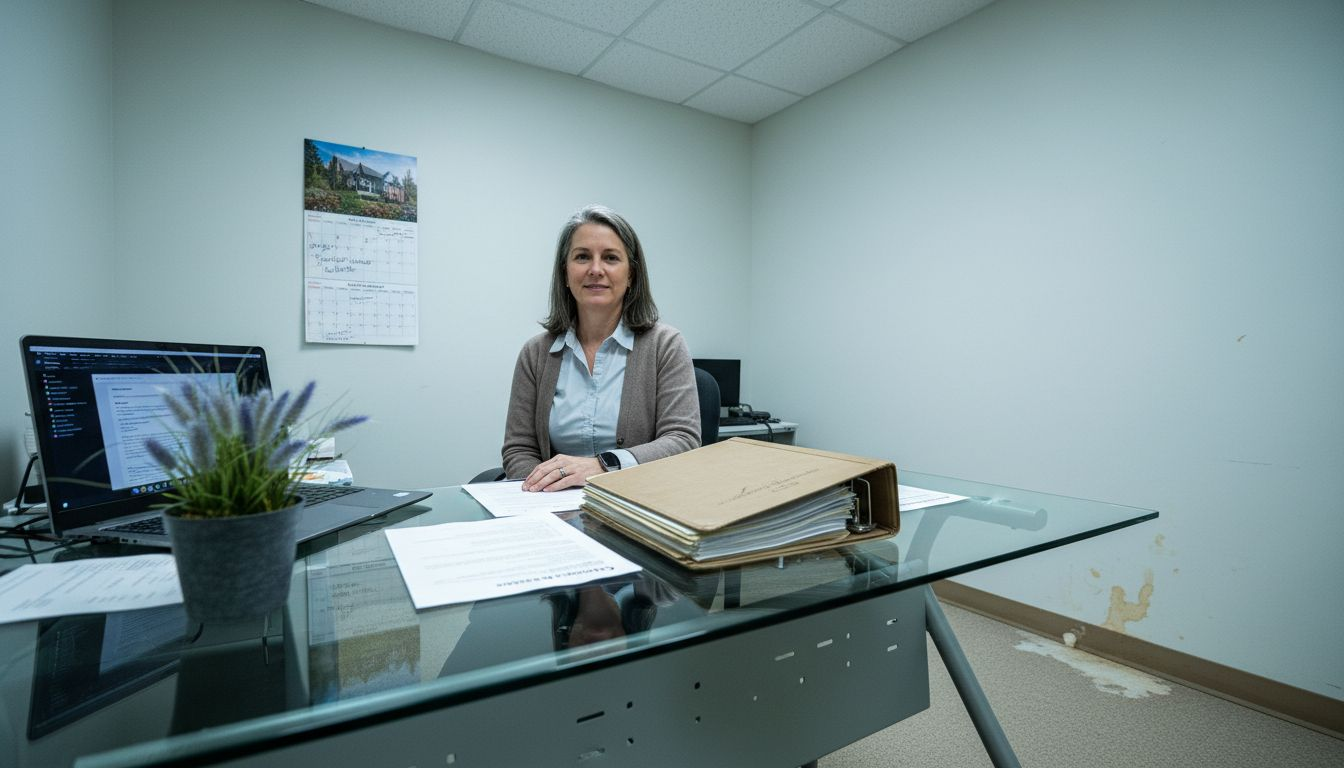 Property manager reviewing landscape security documents