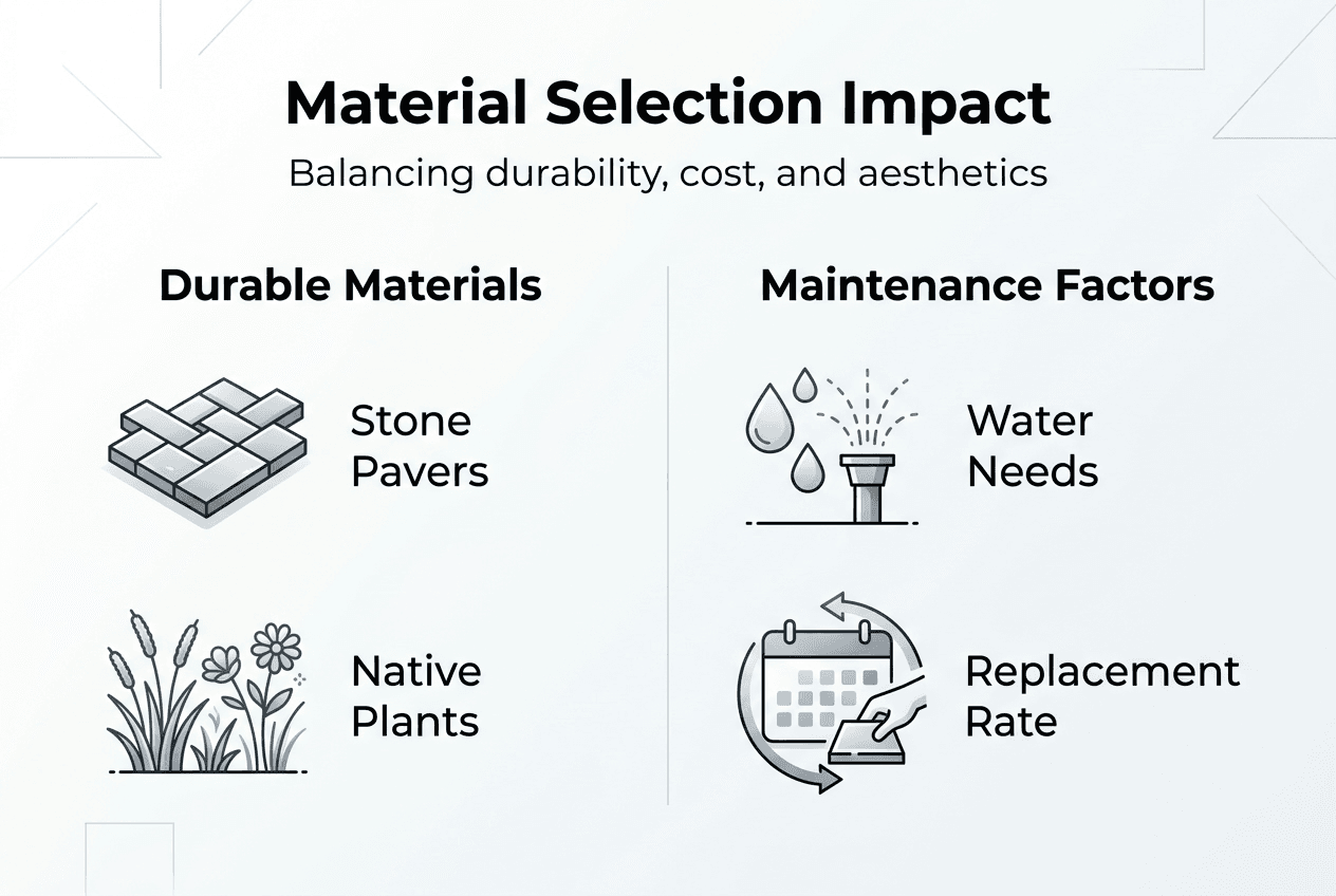 Infographic balancing Alberta landscaping material factors
