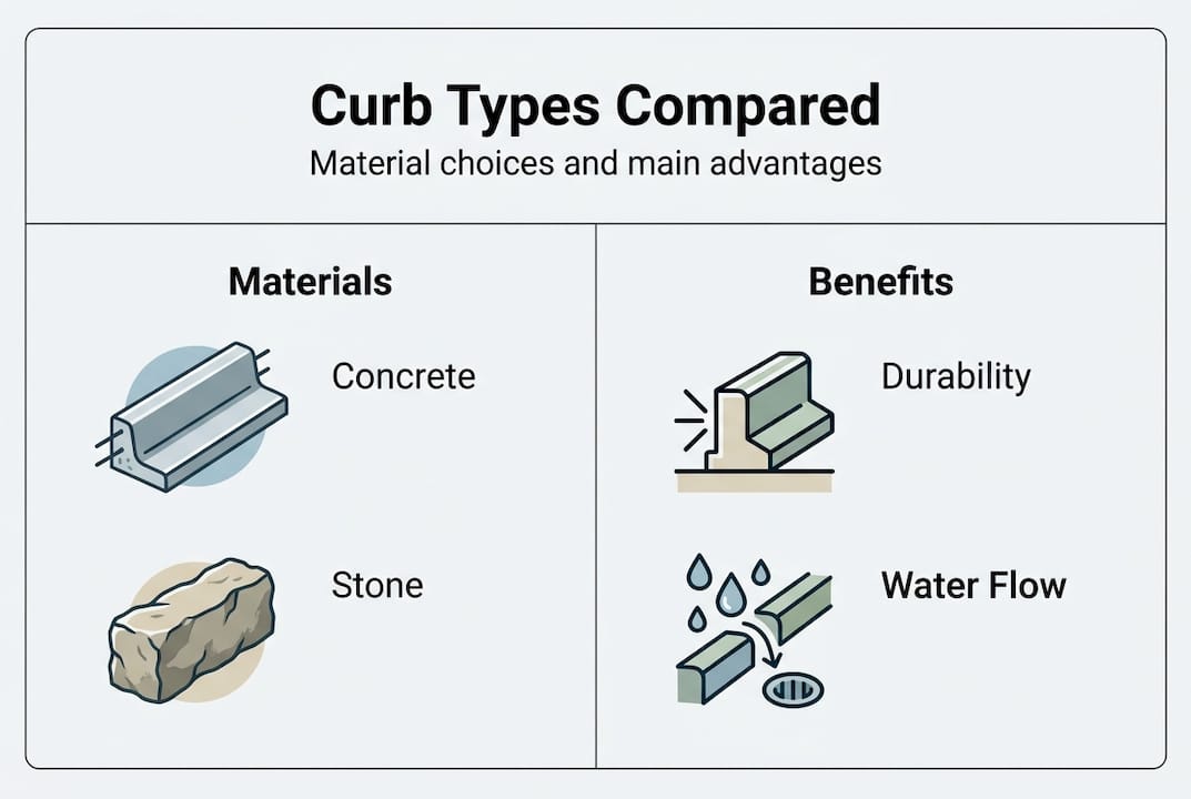 Infographic comparing curb materials and benefits
