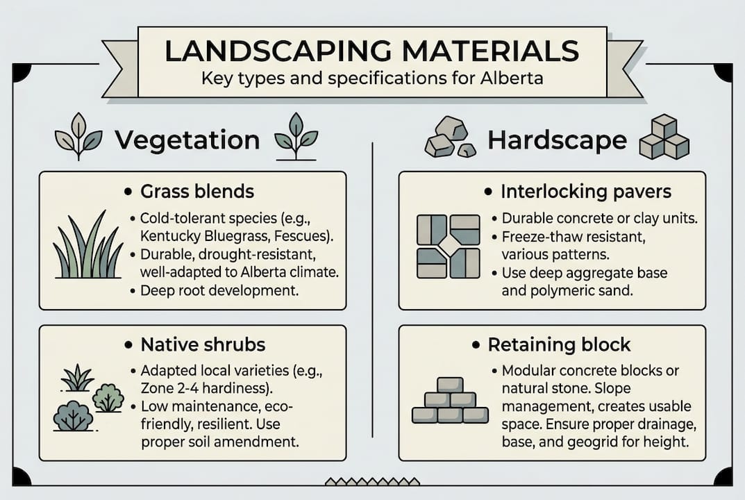 Infographic showing main Alberta landscaping materials