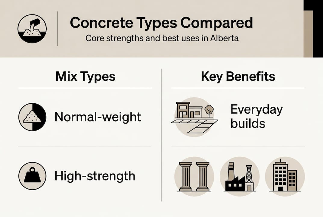 Infographic comparing Alberta concrete types and uses