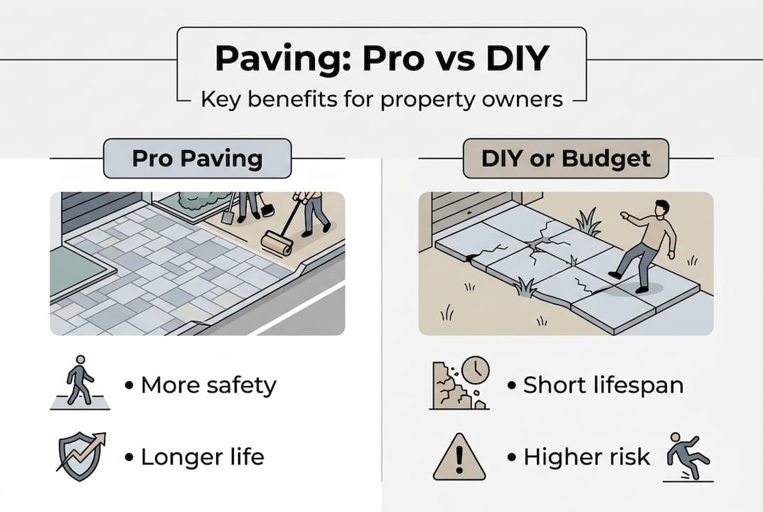 Infographic comparing pro paving and DIY benefits