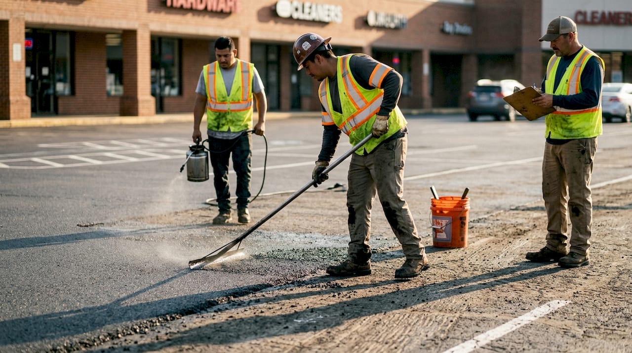 Crew applies asphalt overlay after milling