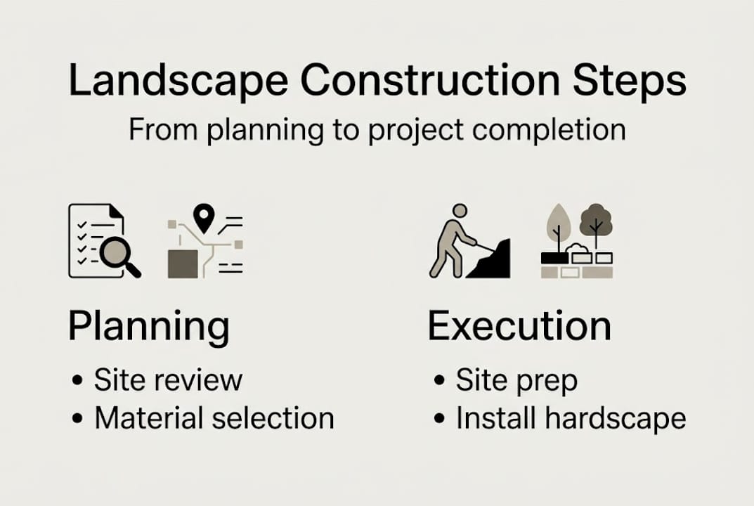 Infographic of landscape construction steps overview