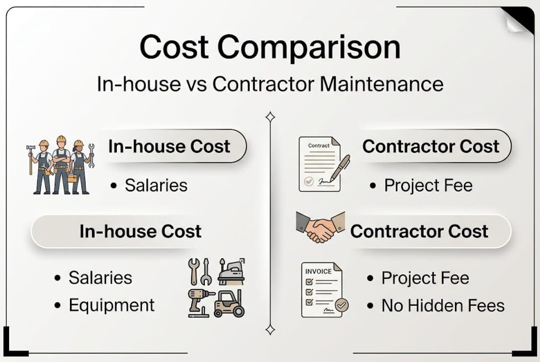 Infographic contrasting in-house and contractor costs