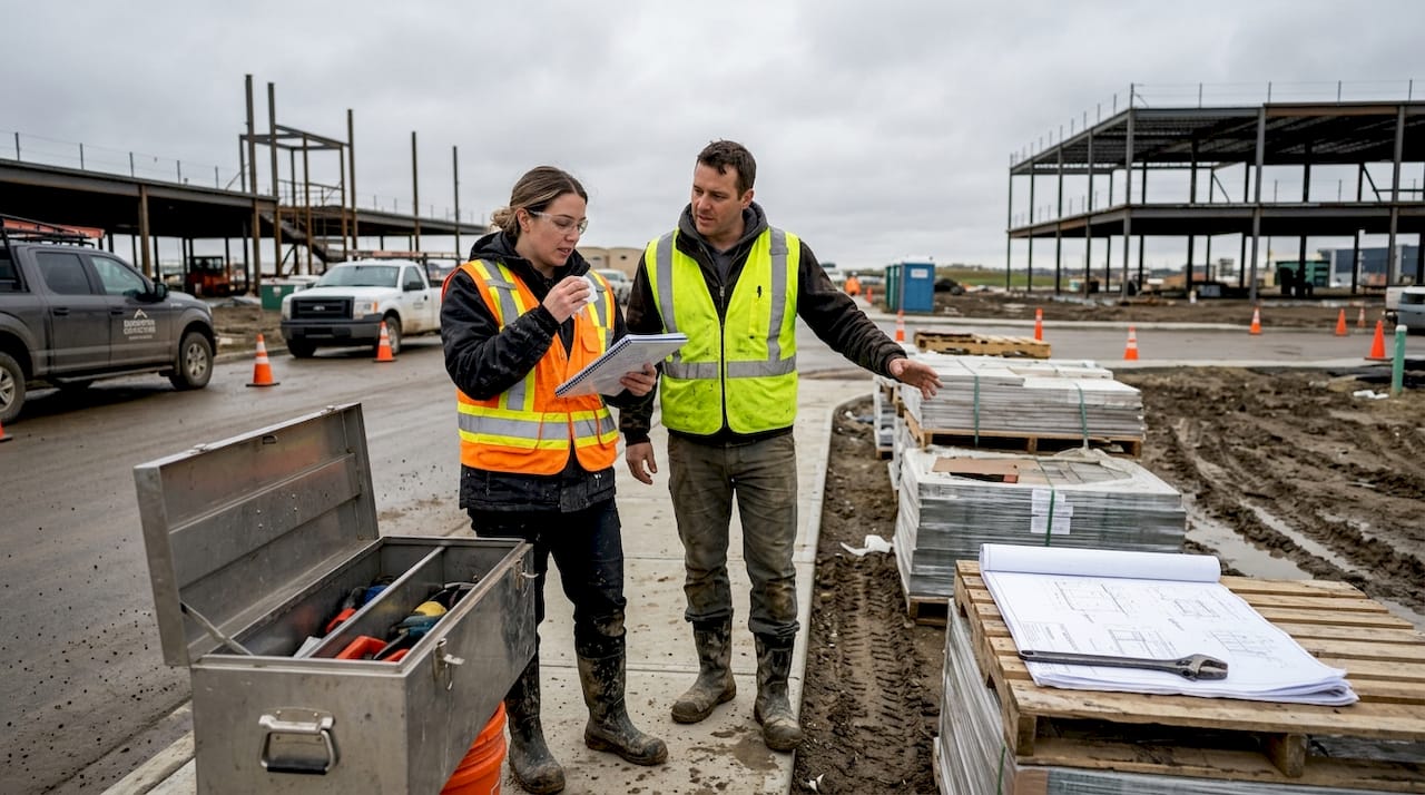 Contractors meeting on active Edmonton construction site