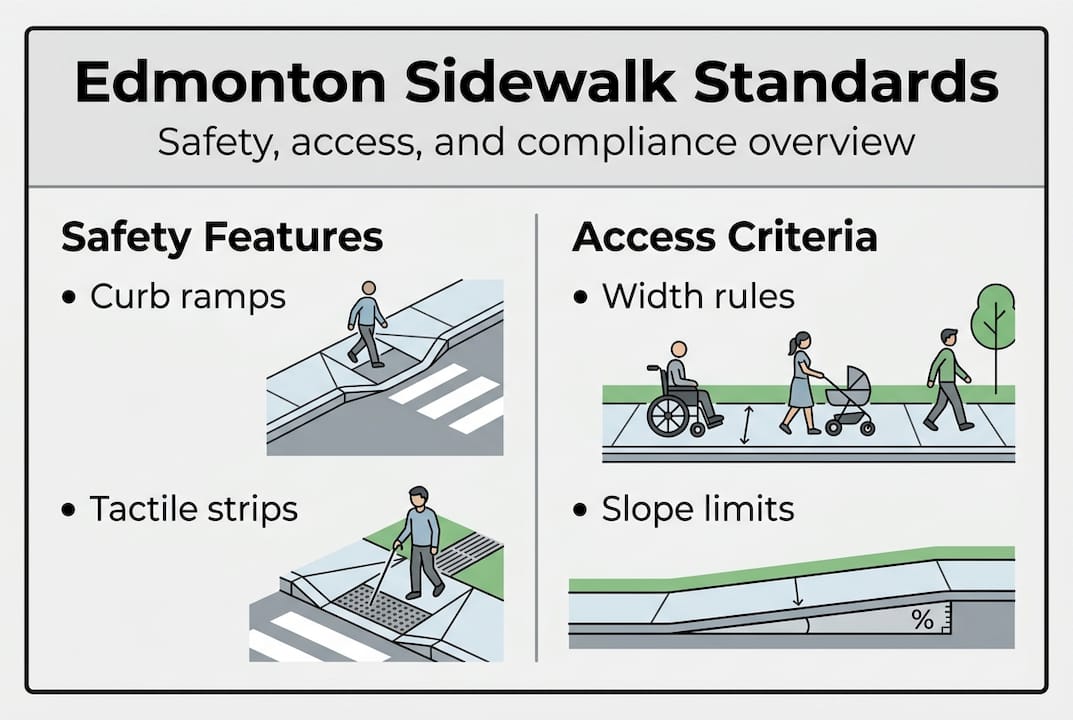 Infographic showing Edmonton sidewalk standards key points